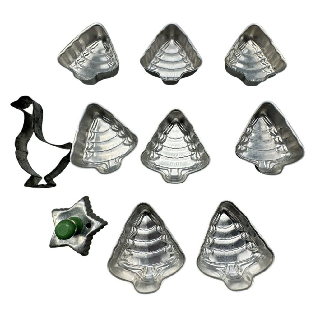 Vintage Aluminum Christmas Tree & Star Molds & Goose Cutter Set Used READ